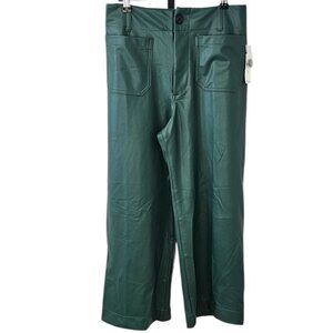 Anthropologie Maeve The Colette Crop Wide Leg Pant, Faux Leather, Green, 28
